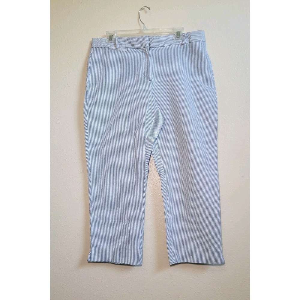 Talbots Women's 100% Cotton Cropped Capree Pants Blue & White Striped Size 12